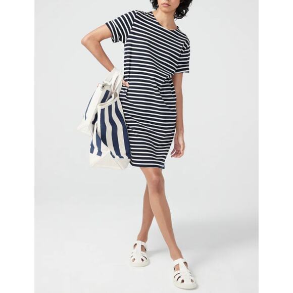 Kule XSmall Navy Blue Cream The Tee Dress Striped Short Sleeve Crew Neck Cotton - Picture 9 of 10